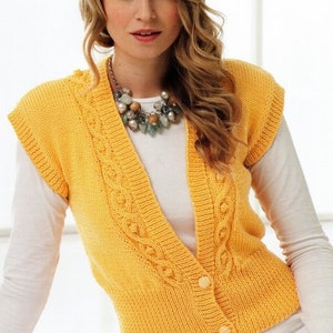 Cable Panel Waistcoat Sleeveless Cardigan V Neck  Womens 32" - 42"~ Cotton DK 8 ply Light Worsted Knitting Pattern PDF Instant download