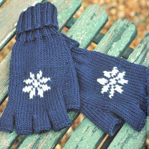 Snowflake Winter Design Fingerless Gloves Fair Isle Adult Intarsia  2 Needles~ DK 8 Ply Light Worsted Knitting Pattern PDF Instant download