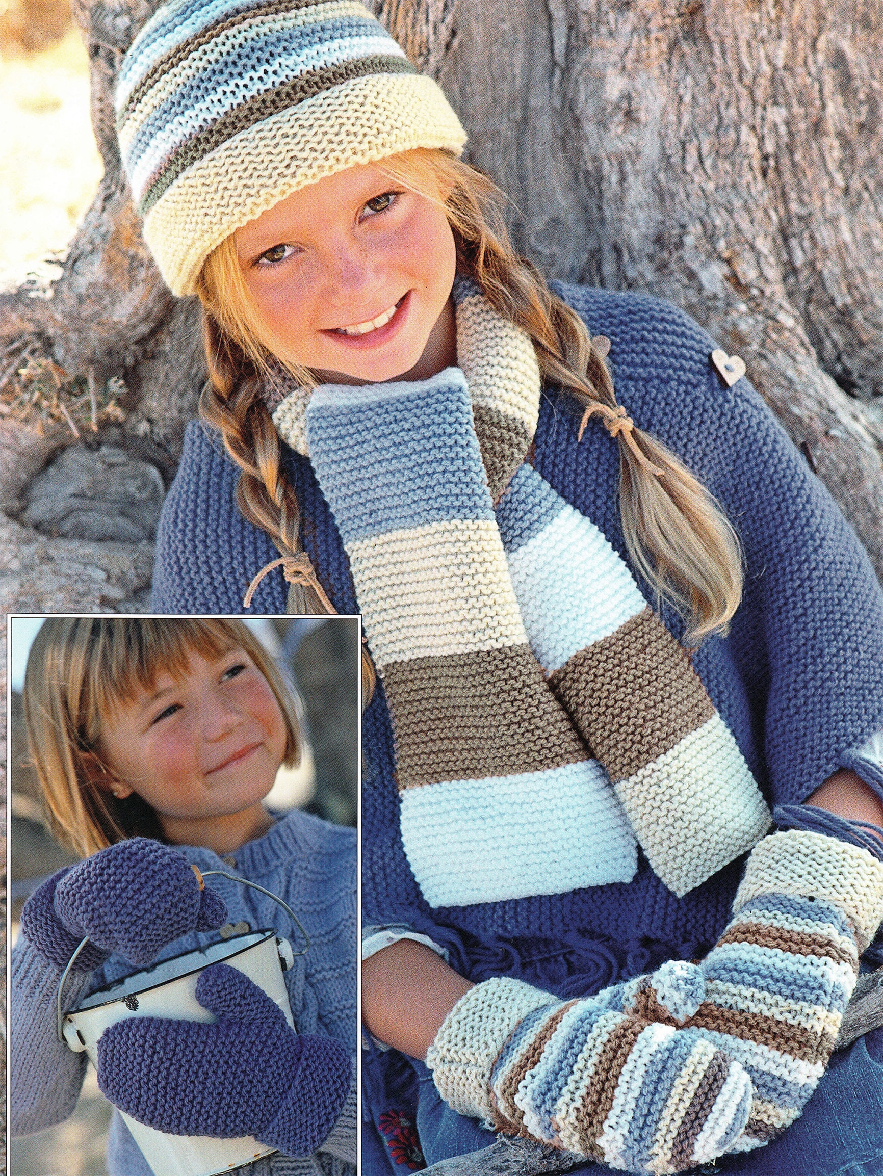 Children Winter Hat Scarf Mittens Set Coloful Stripes Knit Baby Kids Beanie Cpas Neck Warmers Gloves