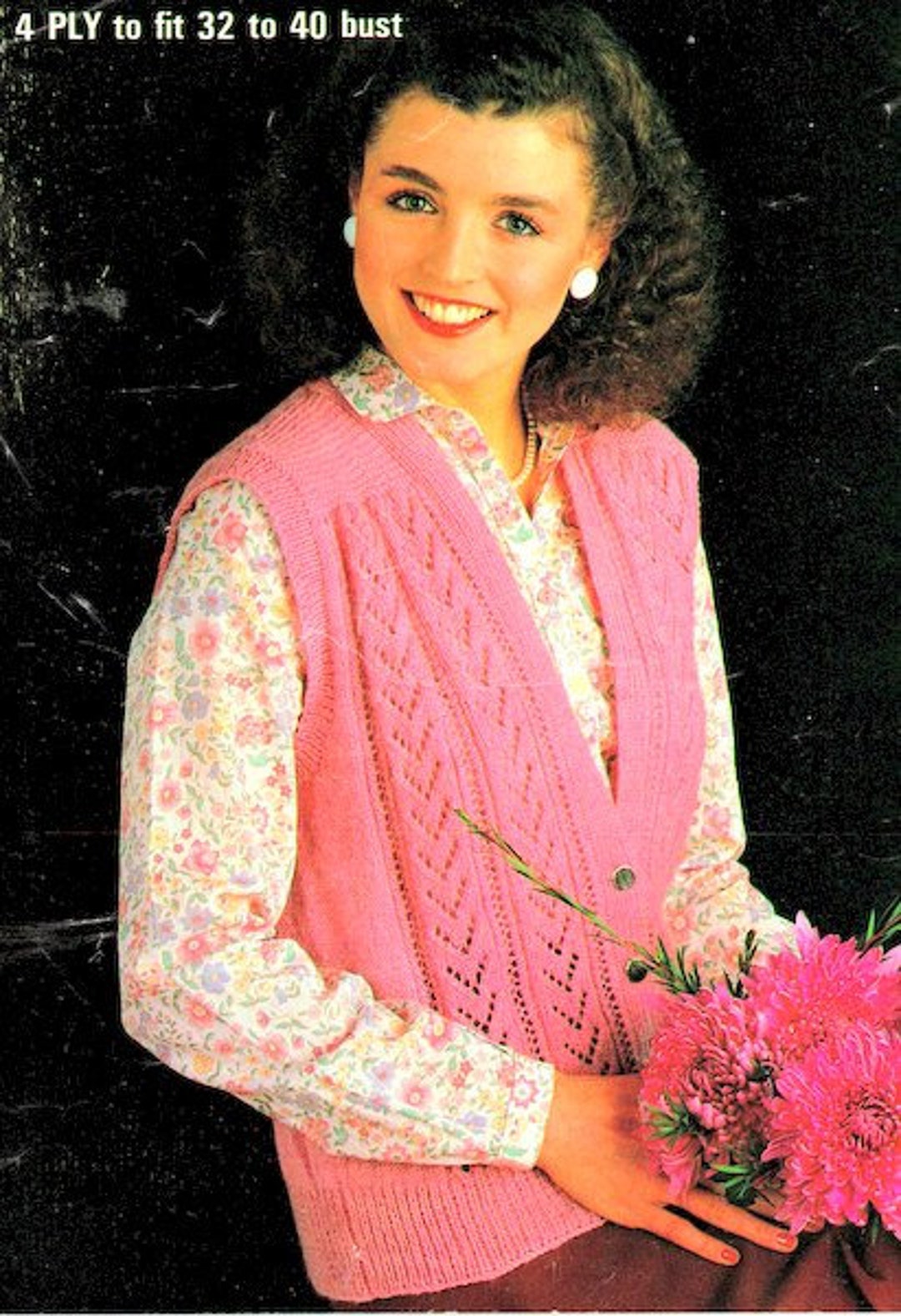 Lace Panel Sleeveless Cardigan Waistcoat Vest V Neck Womens 32 40 4 Ply