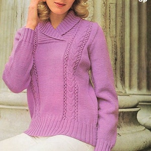 Womens Shawl Collar Wrap Neck Cable Sweater Jumper ~ 32" -38"  4 Ply Fingering & DK 8 Ply Light Worsted Knitting Pattern Download Pdf