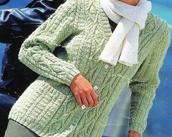 Womans Ladies Cardigan Longline Long Cable Diamond Textured  Cardigan Jacket  32-42" DK 8ply pdf instant download DK Knitting Pattern