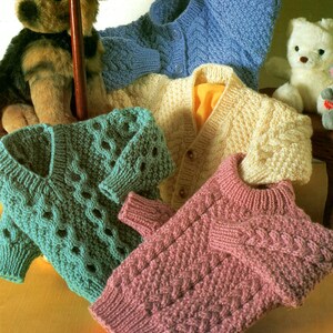 Baby Aran Sweaters and Cardigans Choice of Pattern & Neckline  18 - 28" ~ Aran 10 Ply Worsted Knitting Pattern Vintage Digital pdf Download