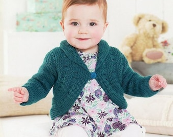 Easy Knit Girls Waistcoat Cardigan Shawl Neck Textured Baby Childs  16-26"  0 - 7 Yrs ~ DK 8ply Light Worsted Knitting Pattern pdf download