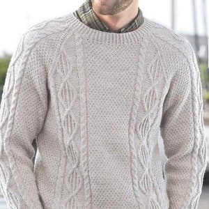 Mens Cable Sweater Round or V Neck ~ 38" - 48" DK 8 Ply Light Worsted Knitting Pattern PDF Instant Download