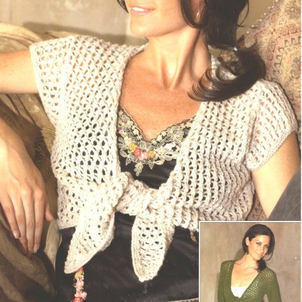 Womens Lacy Bolero Tie Front Shrug Capelet Long & Short Sleeves  32" - 42" ~ DK 8 Ply Light Worsted Knitting Pattern PDF Instant download
