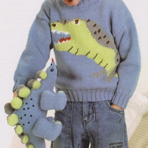 Baby Childrens Boy Girl Dinosaur Stegosaurus Sweater & Toy 22" - 30" DK 8 Ply Light Worsted Knitting Pattern Vintage Digital pdf Download