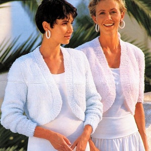 Easy Knit Womens Bolero Shrug Long & Short Sleeve 30" - 40" ~ Sport 5 Ply Coconut Ice Knitting Pattern PDF Instant download