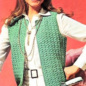 Crochet Vest Slip -On Jacket Waistcoat Woman&#39;s 34&quot; - 39&quot;   DK 8 Ply Yarn Vintage Crochet Pattern/Instant PDF Download