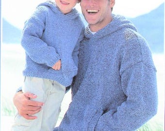 Easy Family Hooded Sweater Jumper Hoodie Pockets Slouchy Womens Mens Childs  24 - 43" ~ Bulky Chunky 12 Ply Knitting Pattern PDF Download