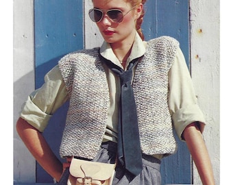 Super Simple Boxy Waistcoat Moss Seed Stitch Sleeveless Cardigan Vest Womens 32" - 40" Chunky Bulky 12 Ply Knitting Pattern PDF download