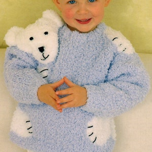 Teddy / Polar Bear "Hug" Baby Childrens Sweater 24"- 30" Chunky 12 Ply Knitting Pattern PDF Instant download