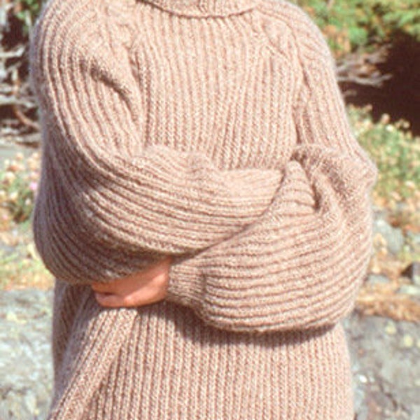 Woman's Rib Sweater Cosy Oversized with High Neck & Cable Raglan Sleeve Detail S/M, M/L ~ Chunky/Bulky Knitting Pattern PDF Instant download