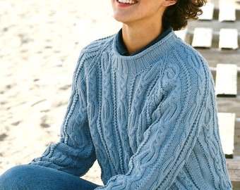 Womans Ladies Aran Wool Cabled Raglan Sweater 32 - 42"  ~ Aran Knitting Pattern PDF Instant download