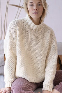 Easy Sweater Women KNIT PATTERN/Instant PDF Download/Womens Pullover Top Aran 10 Ply Worsted Sweater Pattern