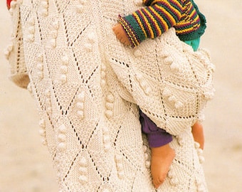 Woman Ladies Bobbles ~ Diamonds Aran Cotton S/M/L Sweater  Aran Knitting Pattern PDF Instant download