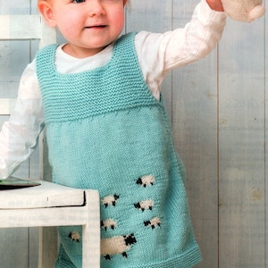 Girl Sleeveless Dress Pinafore Sheep Motif 0 - 24 mths Child Baby ~ DK 8 Ply Knitting Pattern PDF Instant download