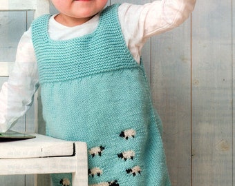 Girl Sleeveless Dress Pinafore Sheep Motif 0 - 24 mths Child Baby ~ DK 8 Ply Knitting Pattern PDF Instant download