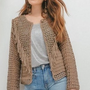 Ladies Womens Crochet Boho Fringed Jacket Top 34" - 52"  DK Cotton Yarn Vintage Crochet Pattern/Instant PDF Download