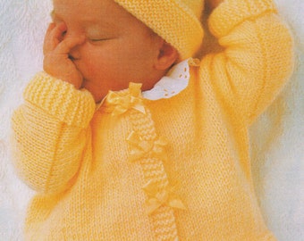 Easy Beginner Baby Jacket Sweater Bolero & Hat 17" - 23" DK 8 Ply Light Worsted Knitting Pattern PDF Instant download