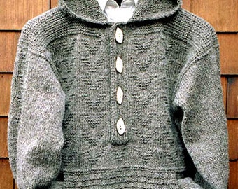 Ladies Womans Man Textured Aran Hoodie Jacket -Pockets/Hood 36 - 46" Knitting Pattern Downloadable pdf