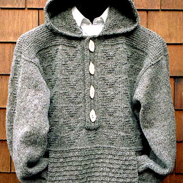 Ladies Womans Man Textured Aran Hoodie Jacket -Pockets/Hood 36 - 46" Knitting Pattern Downloadable pdf