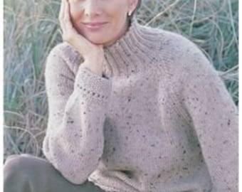 Womens Aran Sweater Jumper High Turtle Neck Polo Neck ~ 32" - 42" ~  Aran 10 Ply Worsted Knitting Pattern PDF Instant download