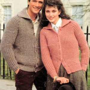 Mens Womens Fishermans Rib Jacket Collar Raglan Sleeve 30&quot; - 44&quot;  Chunky Bulky 12 Ply  Knitting Pattern PDF Instant Download