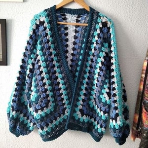 Granny Squares Boho Granny Hexagon Jacket Coat Cardigan Vintage Retro Any Size Any Yarn Crochet Pattern PDF Download.