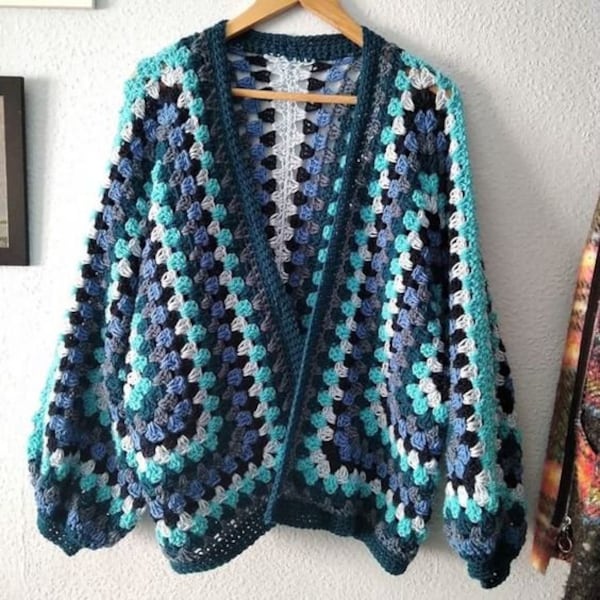 Granny Squares Boho Granny Hexagon Jacket Coat Cardigan Vintage Retro Any Size Any Yarn Crochet Pattern PDF Download.