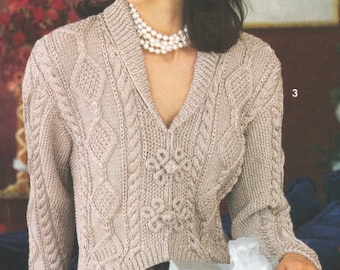 Womans Ladies Aran Cardigan Shawl Collar Pointy Cuff Celtic Buttons Frog Closures 32"-40"   ~ Aran Knitting Pattern PDF Instant download