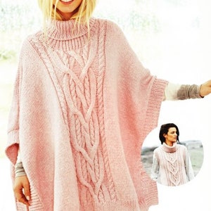Cable Poncho Polo Neck & Cable Tabard 32&quot; - 48&quot; Alpaca Chunky Bulky 12 Ply Knitting Pattern PDF Instant download