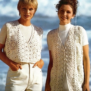 Long Medium & Short Lace Crochet Waistcoat Vest Beach V Neck Womens One Size Cotton DK 8 Ply Light Worsted Crochet Pattern pdf Download