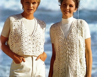 Long Medium & Short Lace Crochet Waistcoat Vest Beach V Neck Womens One Size Cotton DK 8 Ply Light Worsted Crochet Pattern pdf Download