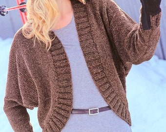 Womens Easy Knit Cardigan Jacket Rounded Border Larger Sizes 32" - 54"  ~ Chunky 12 Ply Knitting Pattern   PDF Instant download