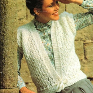 Lacy Waistcoat Vest Slipover V Neck Lace Belt  31&quot; - 45&quot; Womens  ~ 4 ply Fingering Knitting Pattern PDF Instant download