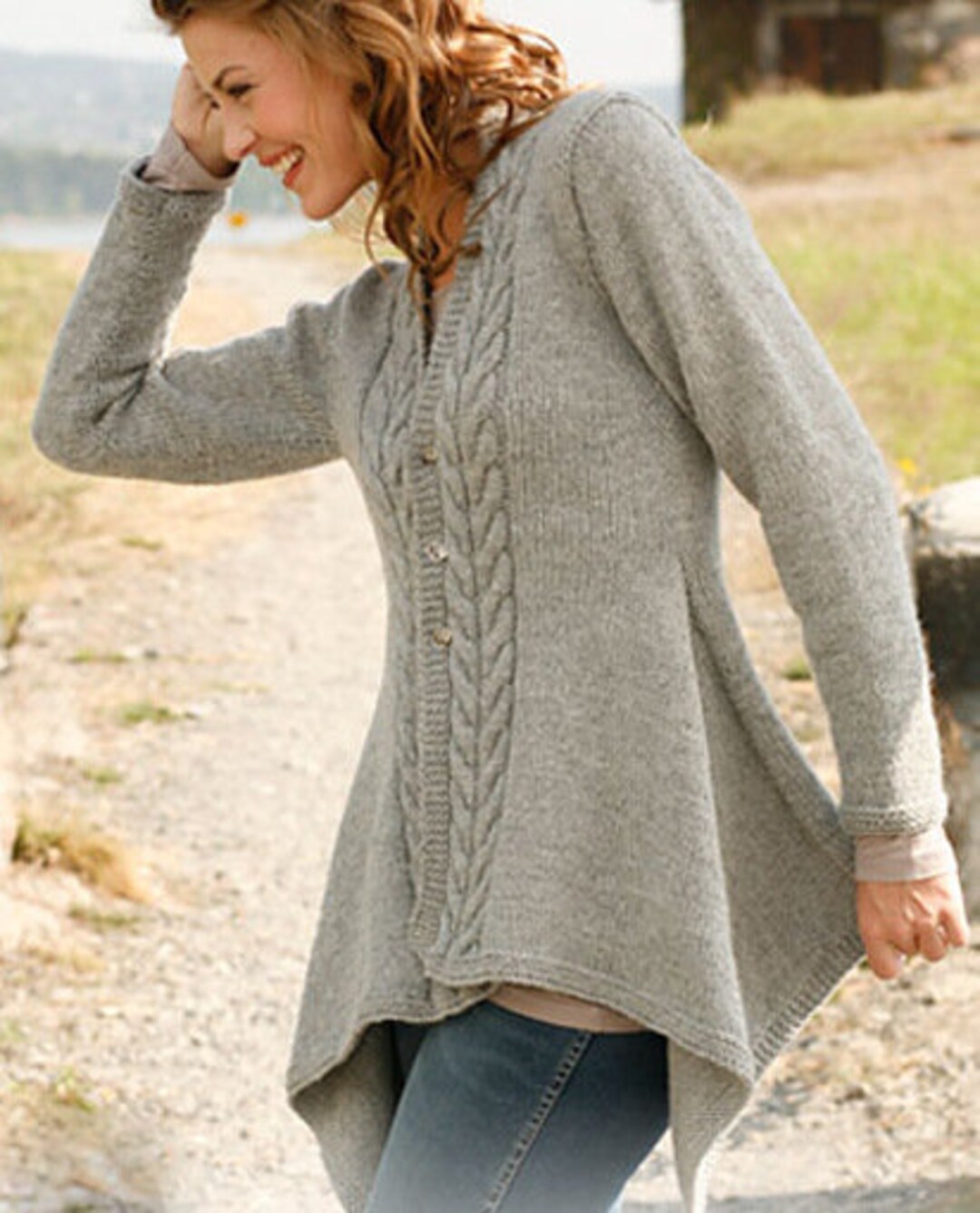 Knit Cardigan Coat With Asymmetric Scarf Design
