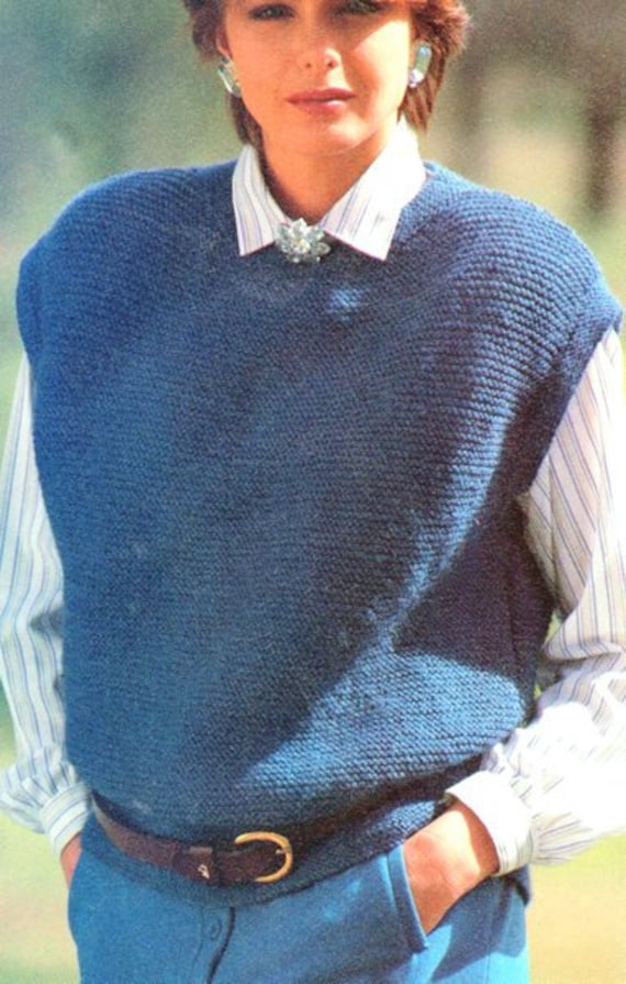 Easy Garter Stitch Womens Slipover Sweater Vest Round Neck Top