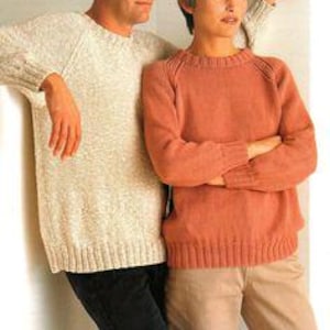 Classic Plain Unisex Aran Sweaters Mens Womens Round Neck Raglan Sleeve 32&quot;- 46&quot; PDF download Aran 10 Ply Knitting Pattern