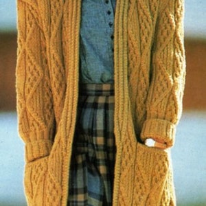 Ladies Womans Chunky Longline Long Aran Style Cardigan Coat Jacket  Knitting Pattern 36" -44"  ~   Knitting Pattern PDF Instant download