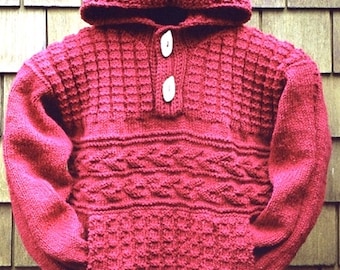 Womens Mens Textured Hooded Jacket with Pockets  30" - 42"  ~ Aran 10 Ply Worsted Knitting Pattern PDF Instant download