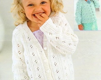 Girls Lacy Raglan Cardigan V Neck Plain or Frilly Border Hem  22 - 32 inch ~DK  8Ply Light Worsted Knitting Pattern PDF Instant download