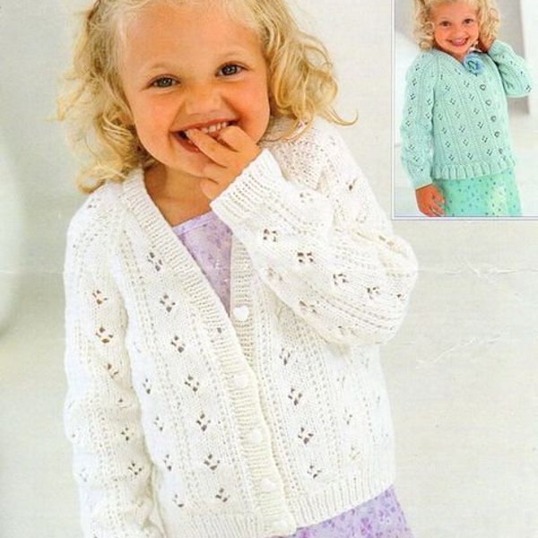 Girls Lacy Raglan Cardigan V Neck Plain or Frilly Border Hem  22 - 32 inch ~DK  8Ply Light Worsted Knitting Pattern PDF Instant download