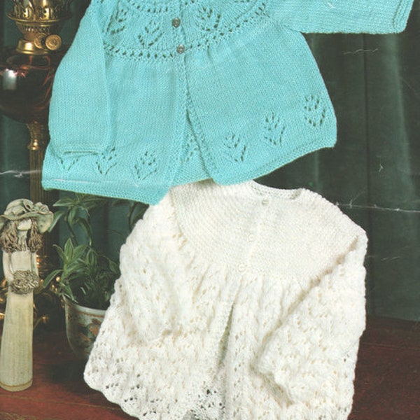 Lacy & Flower Patterned ~ Yoked Round Neck Baby Matinee Coats Jackets 16"- 20" ~ DK or 8ply pdf Knitting Pattern Instant Download