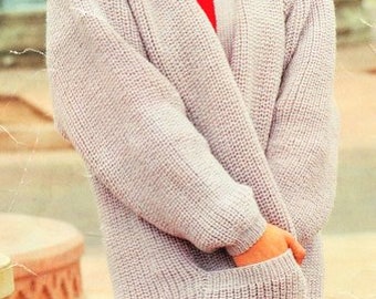 Easy Rib Cardigan Edge to Edge Longline Jacket Pockets Womens Ladies 28-42"  DK 8 Ply Light Worsted pdf instant download