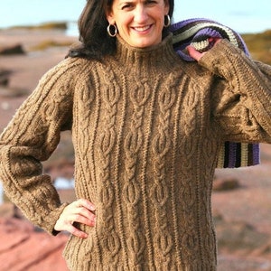 Woman Ladies High Collar Raglan  Cabled Sweater 30" - 44" ~ Aran Worsted 10 ply Knitting Pattern PDF Instant download
