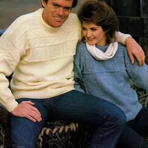 His "n" Hers Traditional Gansey Style Guernsey Drop Sleeve Sweater 32" - 42"  Aran 10 ply Wool PDF Instant download Knitting Pattern