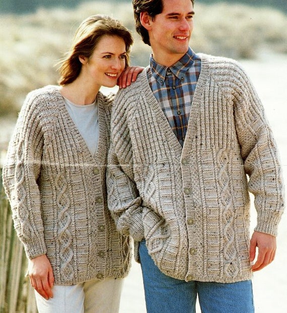 Cable Diamond Rib Yoke Raglan Aran V Neck Jacket Cardigan Mens  