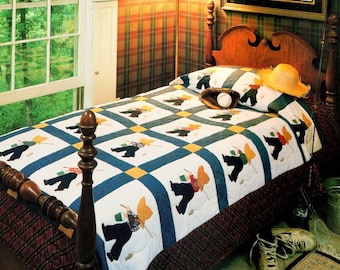 Fisherman Fred Patchwork Blocks Applique Boys Bed Quilt Bedspread Vintage Sunbonnet  73" x 94"  ~ Quilt Sewing Pattern PDF download