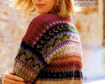 Spectacular Fair Isle Sweater Traditional Round Neck Drop Sleeve,  Bust 76 – 81 (86 – 91: 96 – 101) cm  ~ Aran Wool PDF Instant Download PDF